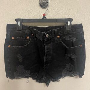 Levi's Black Distressed Jean Shorts Raw Hem